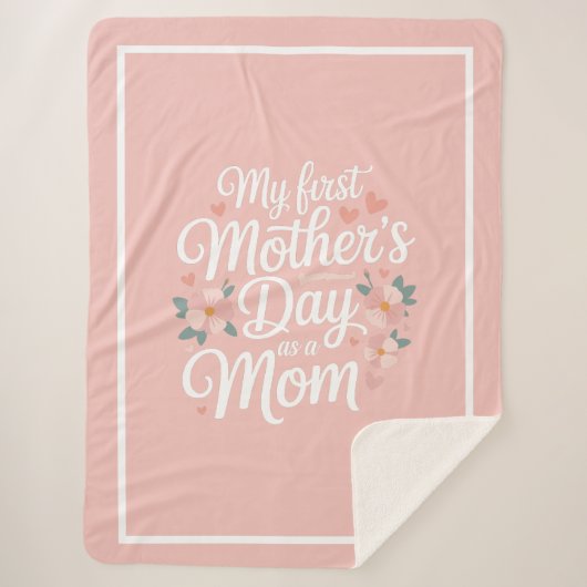  Pink Floral First Mother's Day  シェルパブランケット (正面)