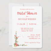 Pink Floral Flower Bridal Shower Invitation 招待状 (正面)