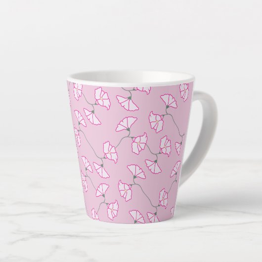 Pink Floral Flowers Cup カフェラテマグ (右アングル)