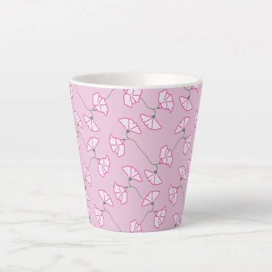 Pink Floral Flowers Cup カフェラテマグ (正面)