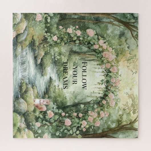 Pink Floral Forest Squirrel ジグソーパズル (横)