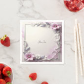 Pink Floral Frame スタンダードカクテルナプキン (インサイチュ)