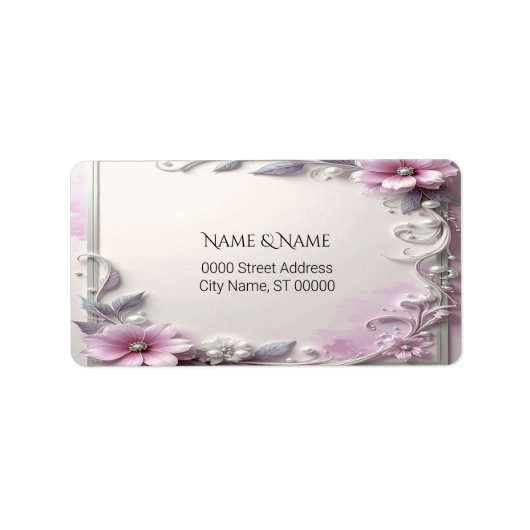 Pink Floral Frame Address Label ラベル (正面)