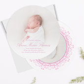 Pink Floral Frame Baby Photo Announcement サンキューカード