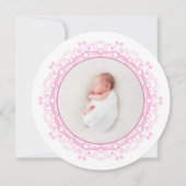 Pink Floral Frame Baby Photo Announcement サンキューカード (正面)