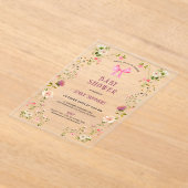 Pink Floral Frame Baby Shower Invitation アクリル招待状 (レイダウン)