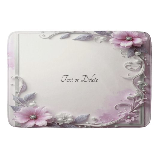 Pink Floral Frame Bath Mat バスマット (正面)