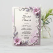 Pink Floral Frame Bridal Shower 招待状 (スタンド正面)