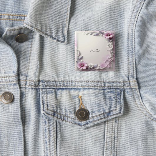Pink Floral Frame Button 缶バッジ (インサイチュ)