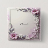 Pink Floral Frame Button 缶バッジ (正面)