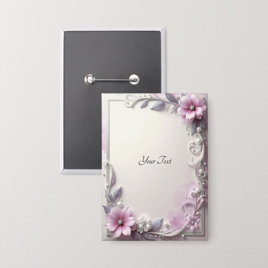 Pink Floral Frame Button 缶バッジ (正面/裏面)