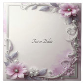 Pink Floral Frame Ceramic Tile タイル (正面)