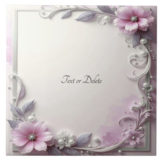 Pink Floral Frame Ceramic Tile タイル (正面)