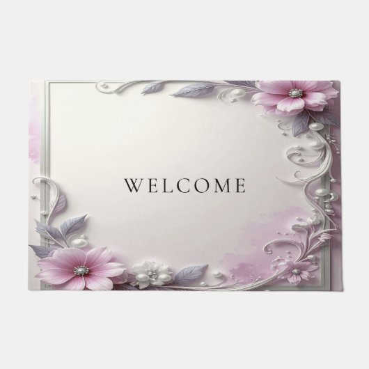 Pink Floral Frame Doormat ドアマット (正面)