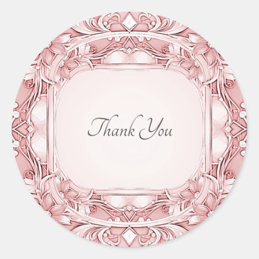 Pink Floral Frame Envelope Seal Sticker ラウンドシール (正面)