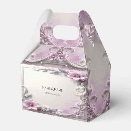 Pink Floral Frame Favor Box フェイバーボックス (正面サイド)