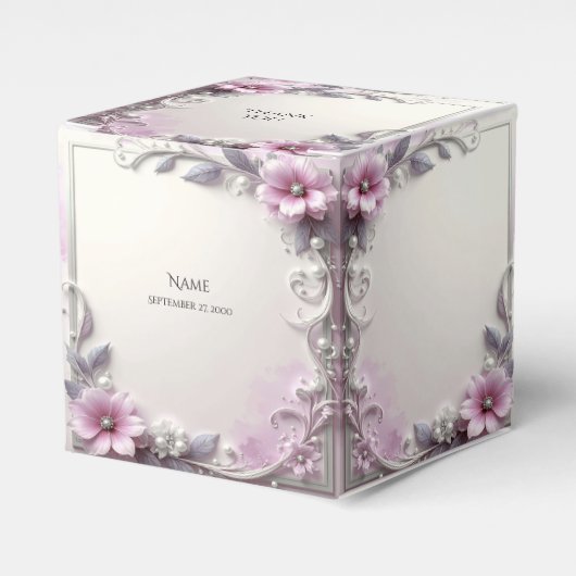 Pink Floral Frame Favor Box フェイバーボックス (正面サイド)