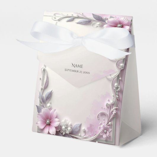 Pink Floral Frame Favor Box フェイバーボックス (正面サイド)