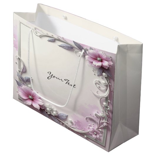 Pink Floral Frame Gift Bag ラージペーパーバッグ (正面アングル)