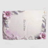 Pink Floral Frame Golf Towel ゴルフタオル (横)