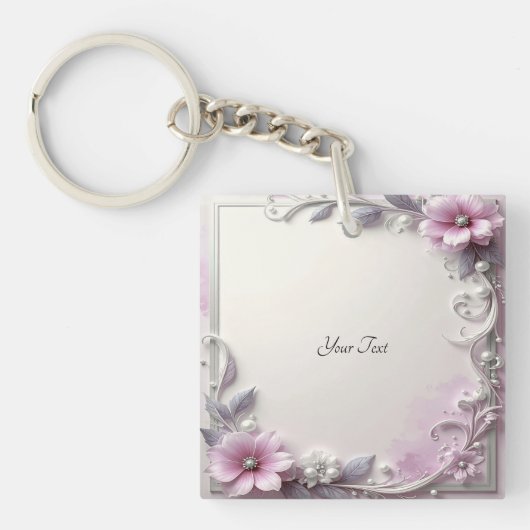 Pink Floral Frame Keychain キーホルダー (正面)