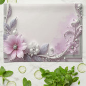 Pink Floral Frame Kitchen Towel キッチンタオル (折り畳み)
