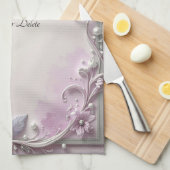 Pink Floral Frame Kitchen Towel キッチンタオル (四つ折り)