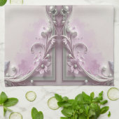 Pink Floral Frame Kitchen Towel キッチンタオル (折り畳み)