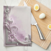 Pink Floral Frame Kitchen Towel キッチンタオル (四つ折り)