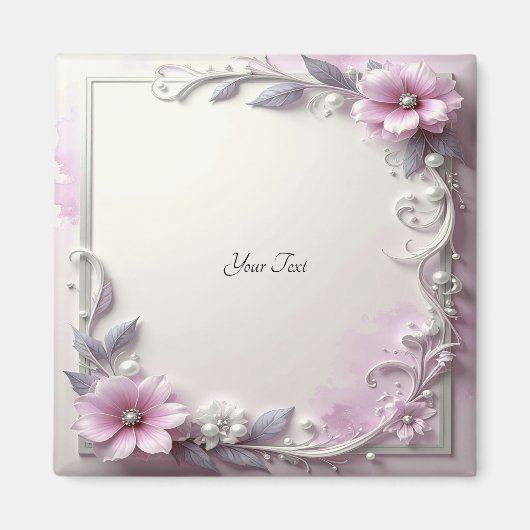 Pink Floral Frame Magnet マグネット (正面)