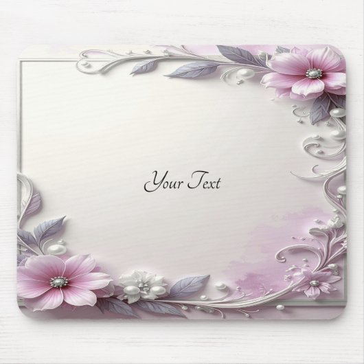 Pink Floral Frame Mousepad マウスパッド (正面)