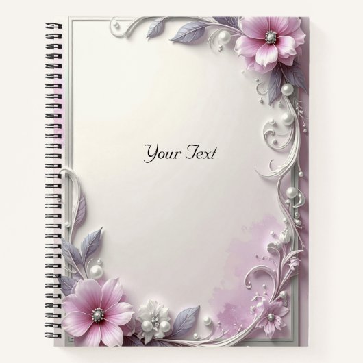 Pink Floral Frame Notebook ノートブック (正面)