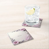 Pink Floral Frame Paper Coaster スクエアペーパーコースター (インサイチュ)