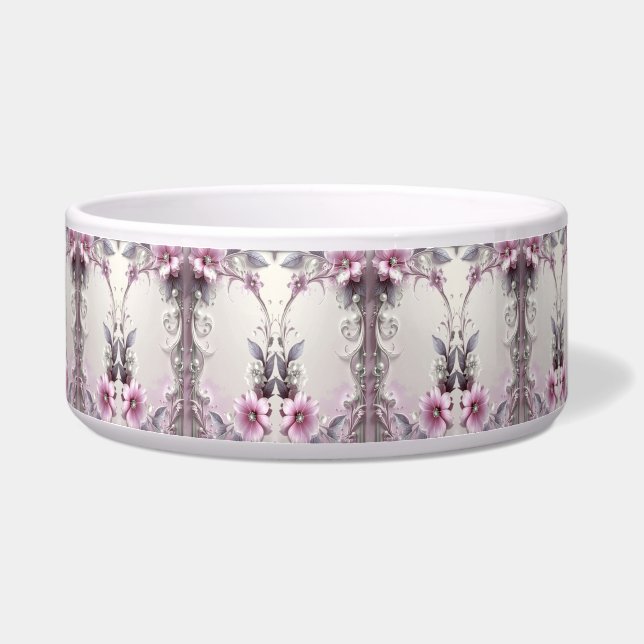 Pink Floral Frame Pet Bowl ボウル (左)