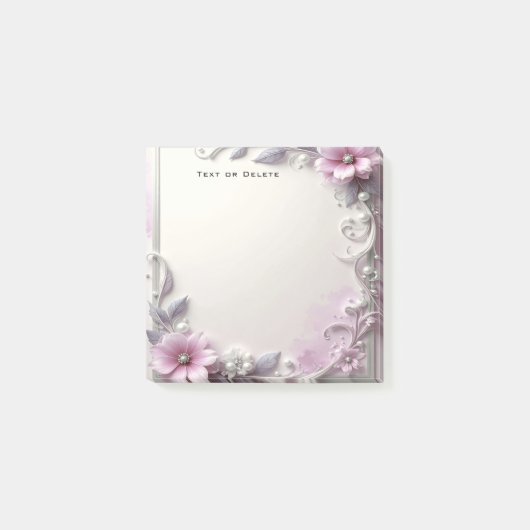 Pink Floral Frame Post it Notes ポストイット (正面)