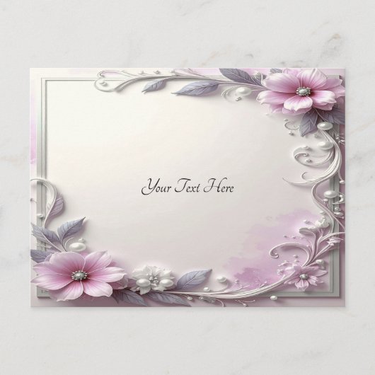 Pink Floral Frame Postcard ポストカード (正面)
