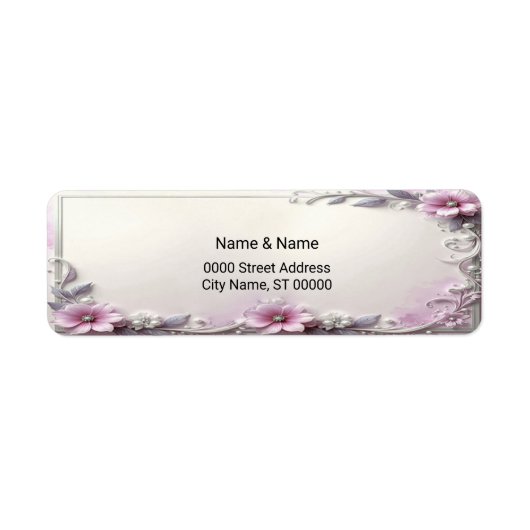 Pink Floral Frame Return Address Label ラベル (正面)