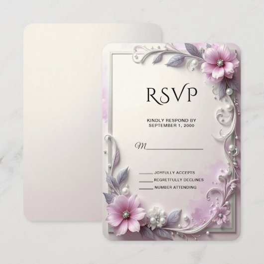 Pink Floral Frame RSVP Card (正面/裏面)