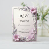 Pink Floral Frame RSVP Card (スタンド正面)