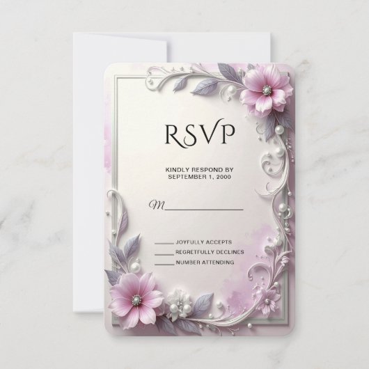 Pink Floral Frame RSVP Card (正面)