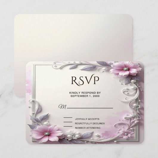 Pink Floral Frame RSVP Card (正面/裏面)
