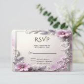 Pink Floral Frame RSVP Card (スタンド正面)