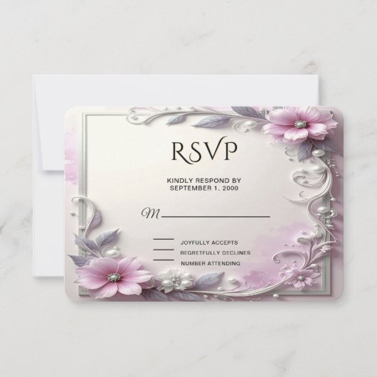 Pink Floral Frame RSVP Card (正面)