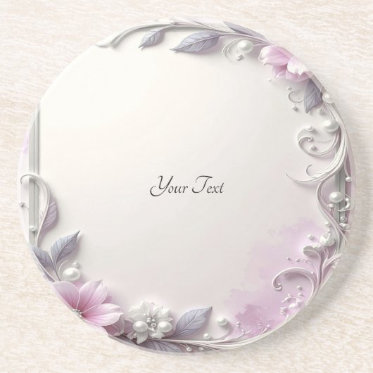 Pink Floral Frame Sandstone Coaster コースター (正面)