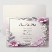 Pink Floral Frame Save The Date セーブザデート (正面/裏面)