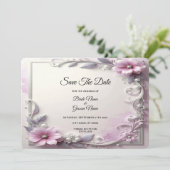 Pink Floral Frame Save The Date セーブザデート (スタンド正面)