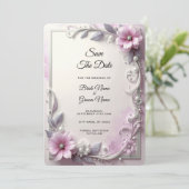 Pink Floral Frame Save The Date セーブザデート (スタンド正面)
