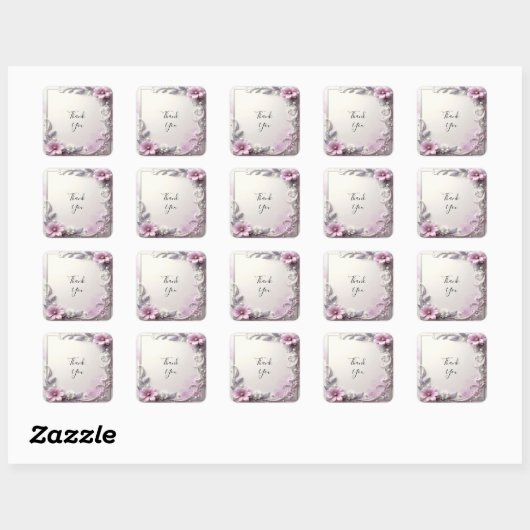 Pink Floral Frame Sticker スクエアシール (シート)