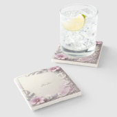 Pink Floral Frame Stone Coaster ストーンコースター (横)