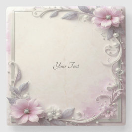 Pink Floral Frame Stone Coaster ストーンコースター